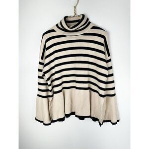 Neutral Ground Women’s Size L Turtleneck Ribbed Striped Pullover Sweater Beige